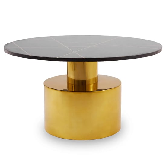 Mekbuda Round Black Marble Top Coffee Table With Gold Base