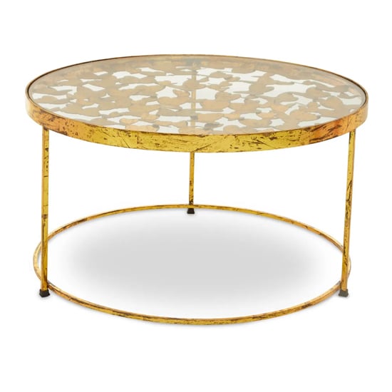 Mekbuda Round Clear Glass Top Coffee Table With Gold Frame