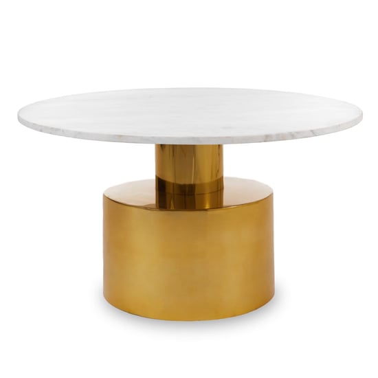 Mekbuda Round White Marble Top Coffee Table With Gold Base