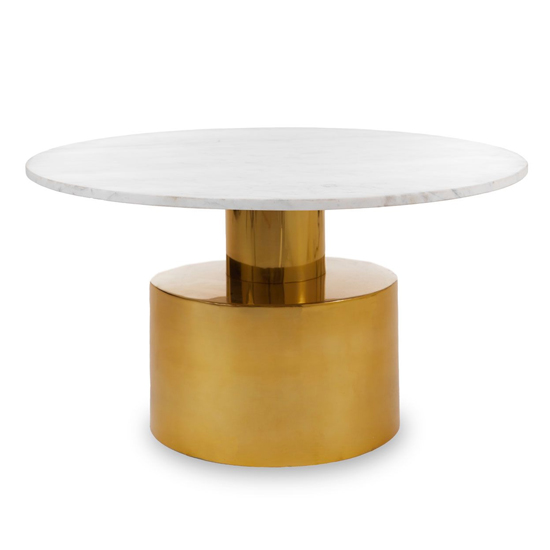 Mekbuda Round White Marble Top Coffee Table With Gold Base Furniture