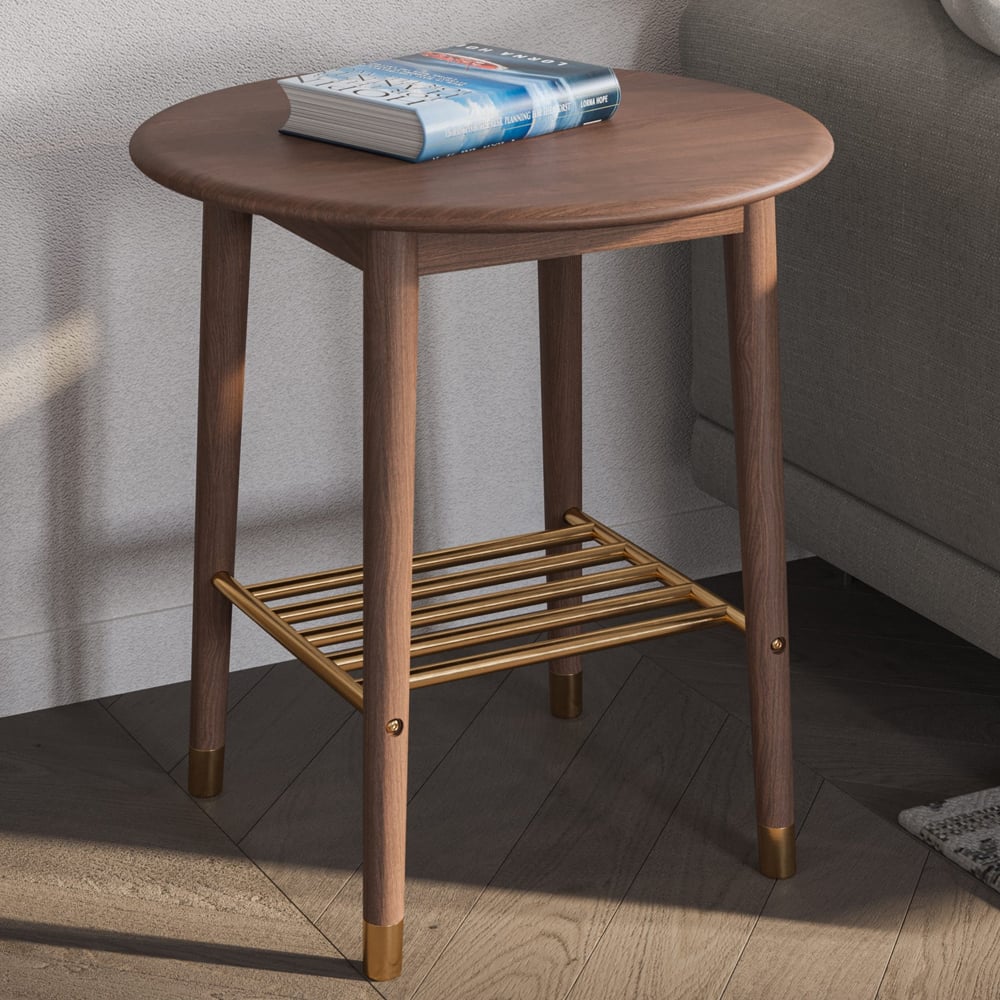 Rumbek Wooden Round Side Table In Walnut