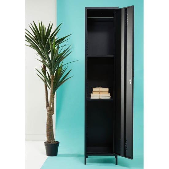 Rumi Tall Metal Locker Storage Cabinet With 1 Door In Black_8