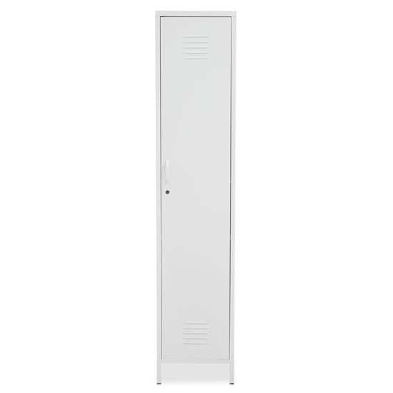 Product photograph of Rumi Tall Metal Locker Storage Cabinet With 1 Door In White from Furniture in Fashion