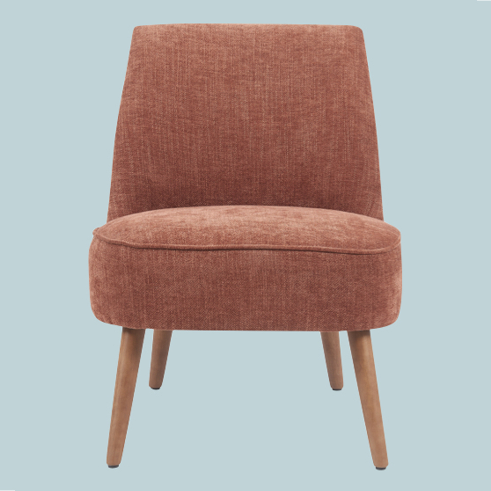 Rupert Fabric Bedroom Chair With Wooden Legs In Copper
