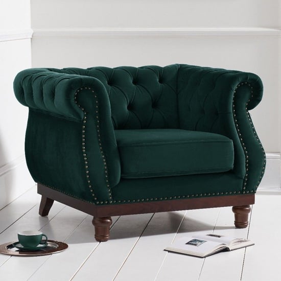 Ruskin Chesterfield Velvet Armchair In Green