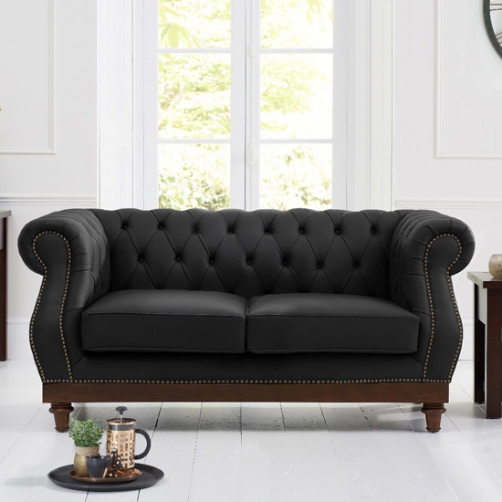 Ruskin Chesterfield Leather 2 Seater Sofa In Black_2