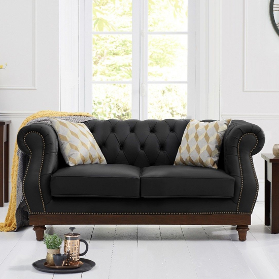 Ruskin Chesterfield Leather 2 Seater Sofa In Black