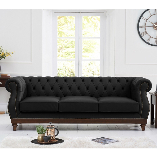 Ruskin Chesterfield Leather 3 Seater Sofa In Black_2