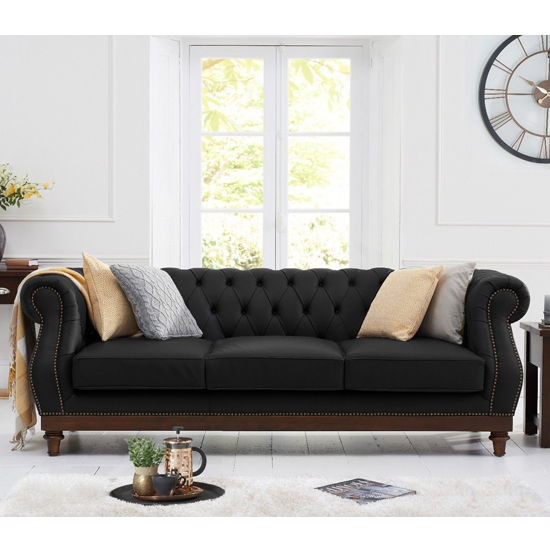 Ruskin Chesterfield Leather 3 Seater Sofa In Black