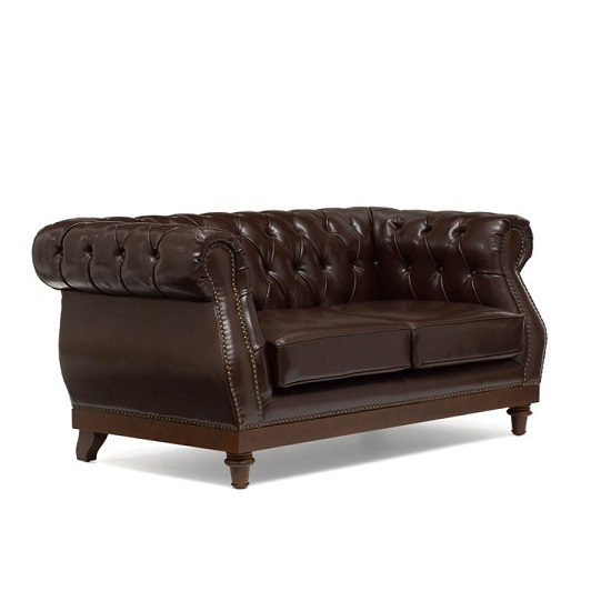 Ruskin Chesterfield Leather 2 Seater Sofa In Brown_3