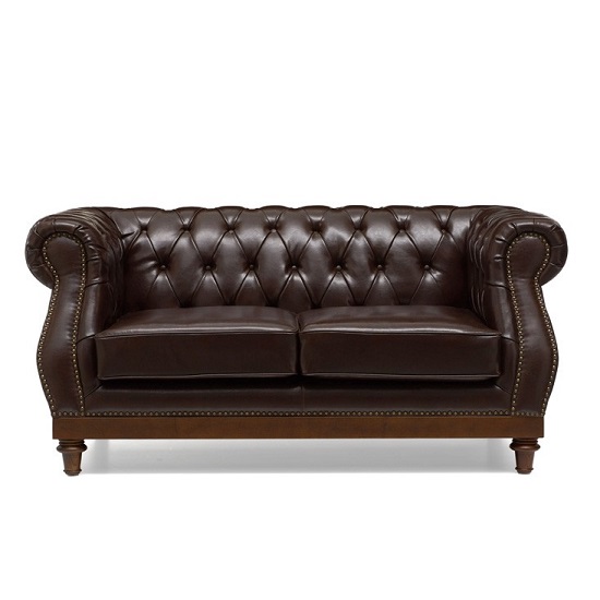 Ruskin Chesterfield Leather 2 Seater Sofa In Brown_5