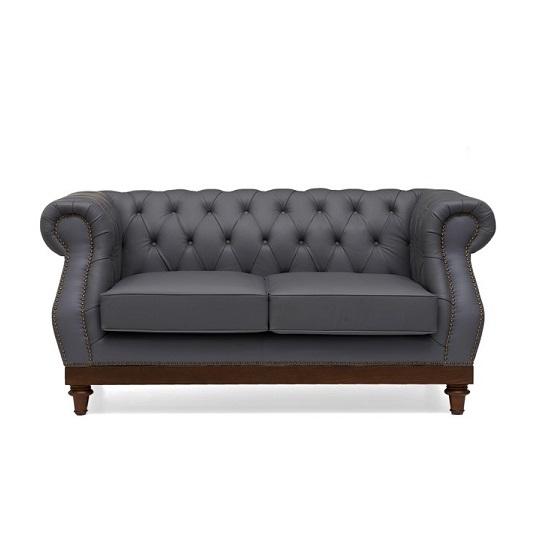 Ruskin Chesterfield Leather 2 Seater Sofa In Grey_3