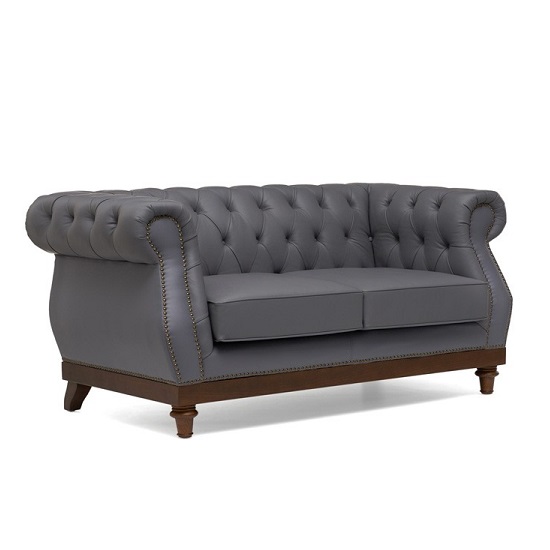 Ruskin Chesterfield Leather 2 Seater Sofa In Grey_4