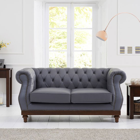 Ruskin Chesterfield Leather 2 Seater Sofa In Grey_5