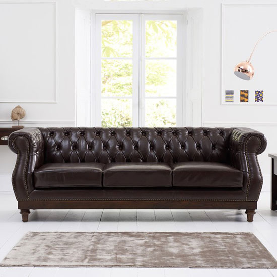 Ruskin Chesterfield Leather 3 Seater Sofa In Brown_2