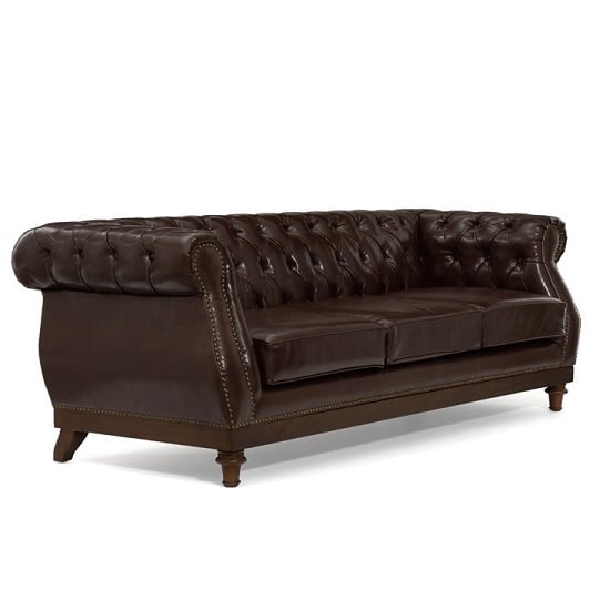 Ruskin Chesterfield Leather 3 Seater Sofa In Brown_3
