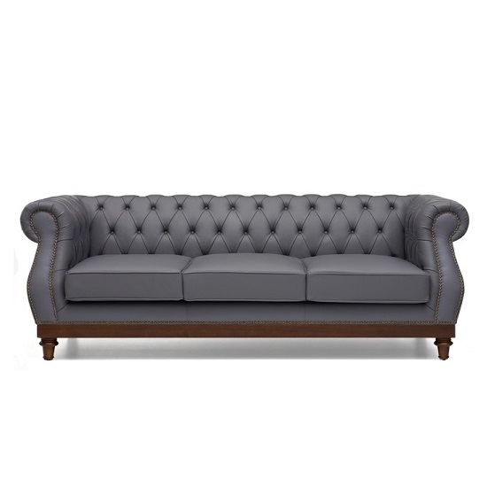 Ruskin Chesterfield Leather 3 Seater Sofa In Grey_3
