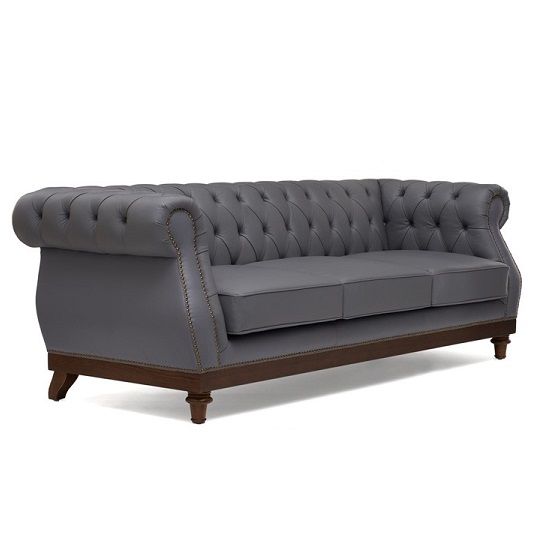 Ruskin Chesterfield Leather 3 Seater Sofa In Grey_4