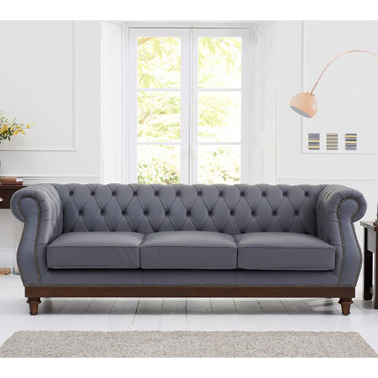 Ruskin Chesterfield Leather 3 Seater Sofa In Grey_5