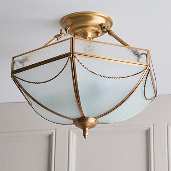 Russell 3 Lights Semi Flush Ceiling Light In Antique Brass