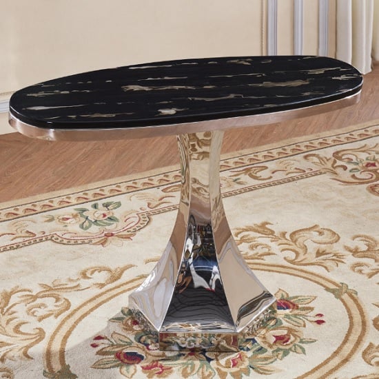 Russet Marble Effect Console Table In Black And Stainless Steel_1