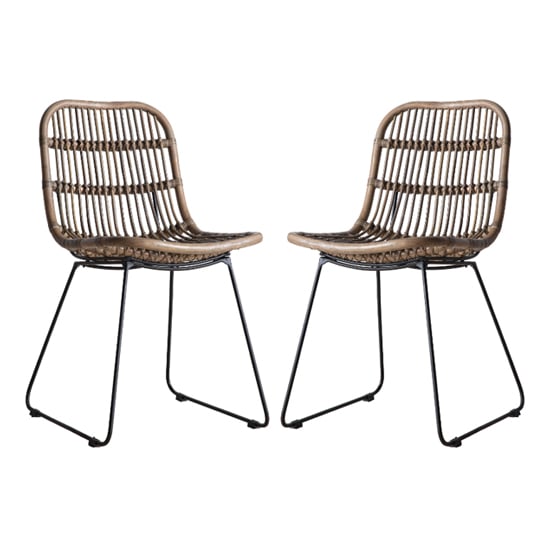 Read more about Ruston brown rattan wood dining chairs in pair