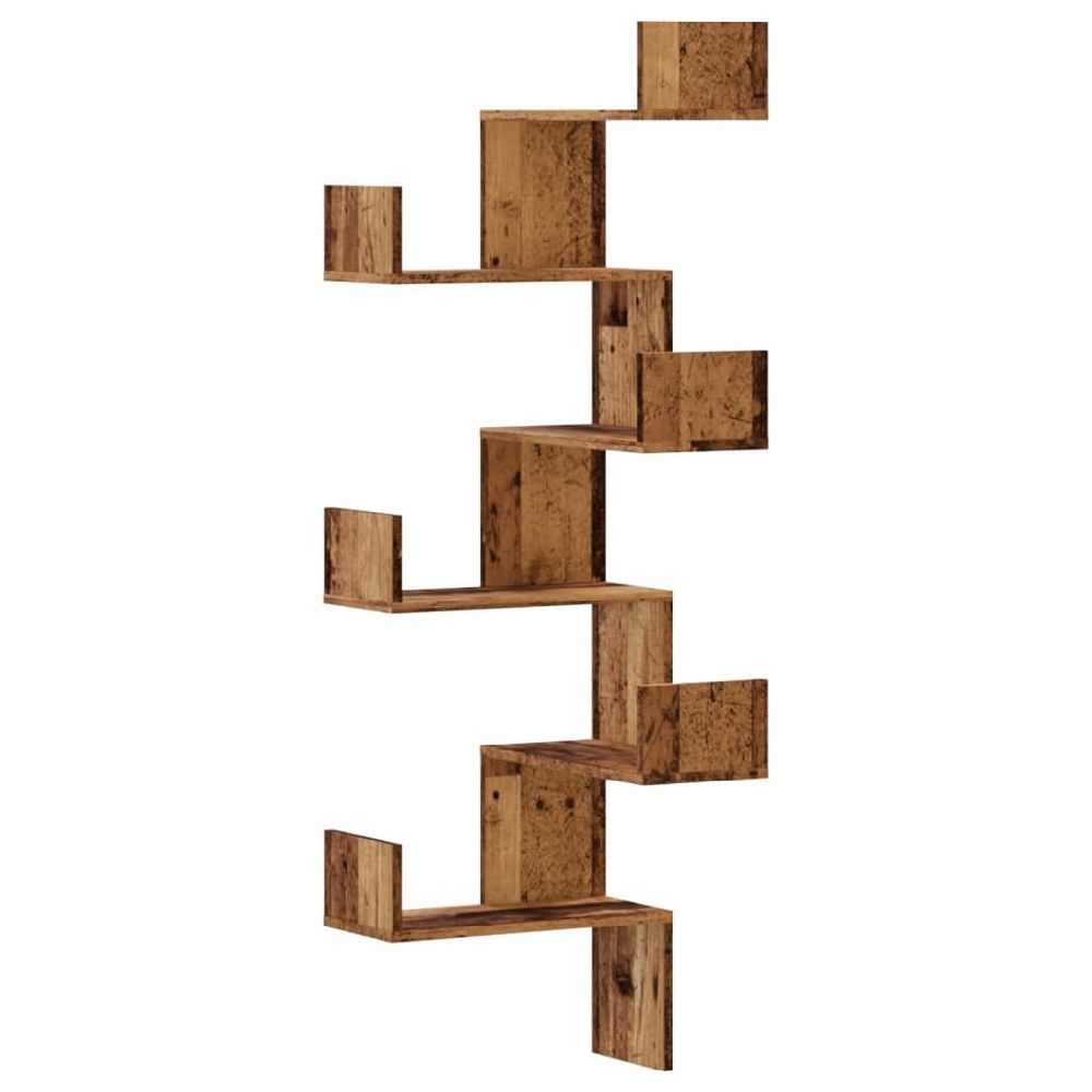 Ruston Wooden Corner Wall Shelf With 6 Shelves In Brown Oak
