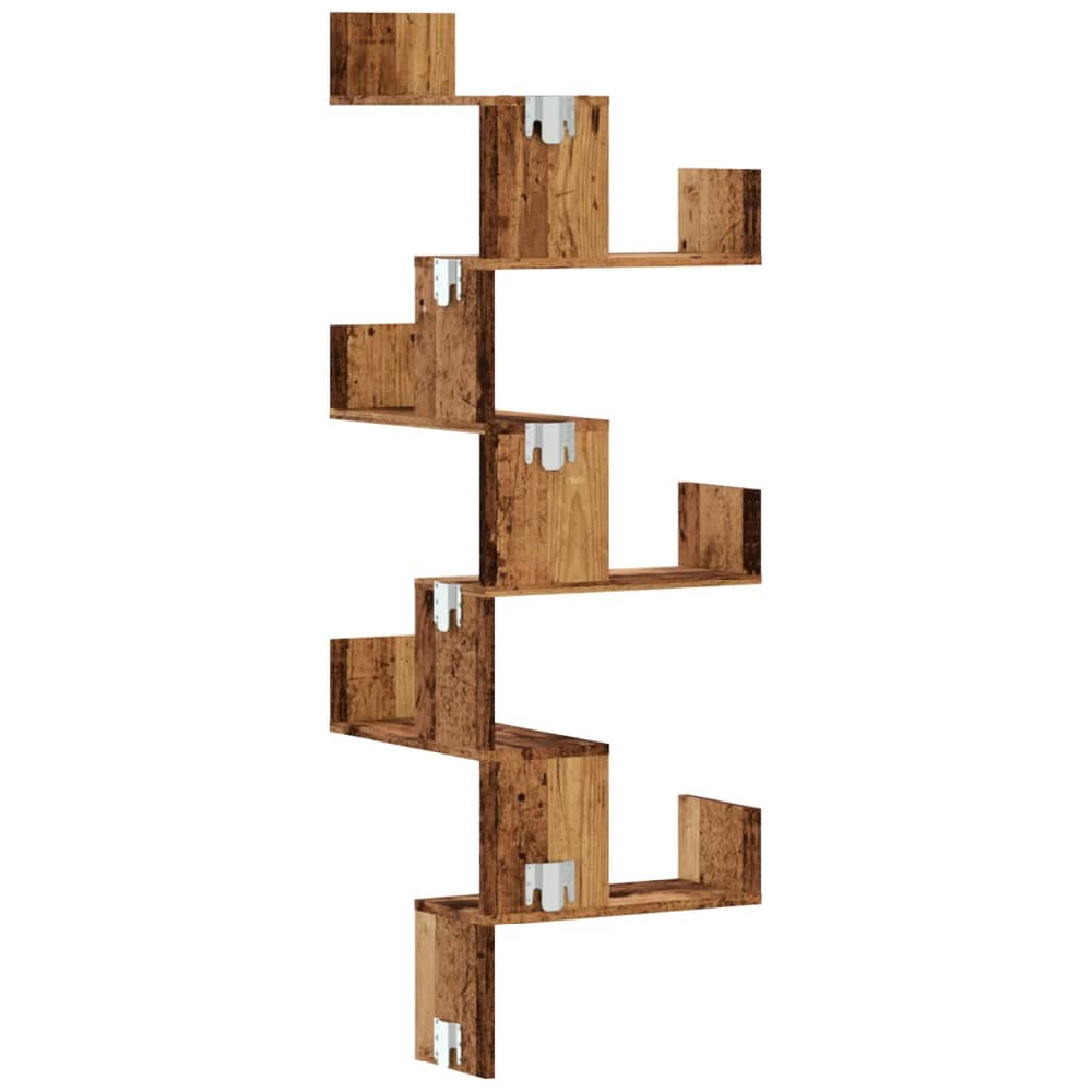 Ruston Wooden Corner Wall Shelf With 6 Shelves In Brown Oak