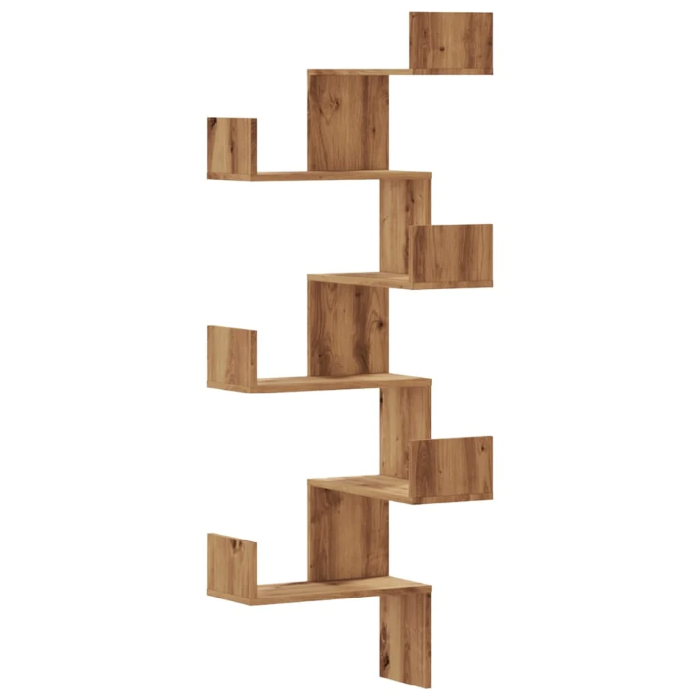 Ruston Wooden Corner Wall Shelf With 6 Shelves In Oak