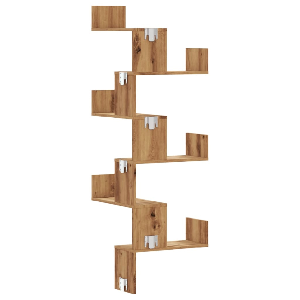 Ruston Wooden Corner Wall Shelf With 6 Shelves In Oak