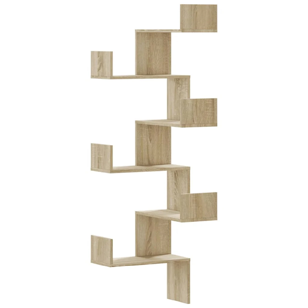 Ruston Wooden Corner Wall Shelf With 6 Shelves In Sonoma Oak