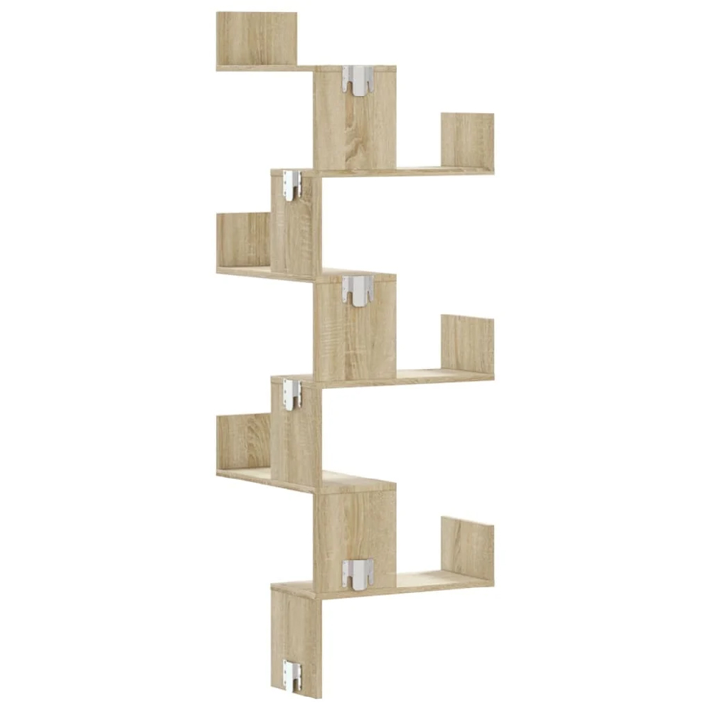 Ruston Wooden Corner Wall Shelf With 6 Shelves In Sonoma Oak
