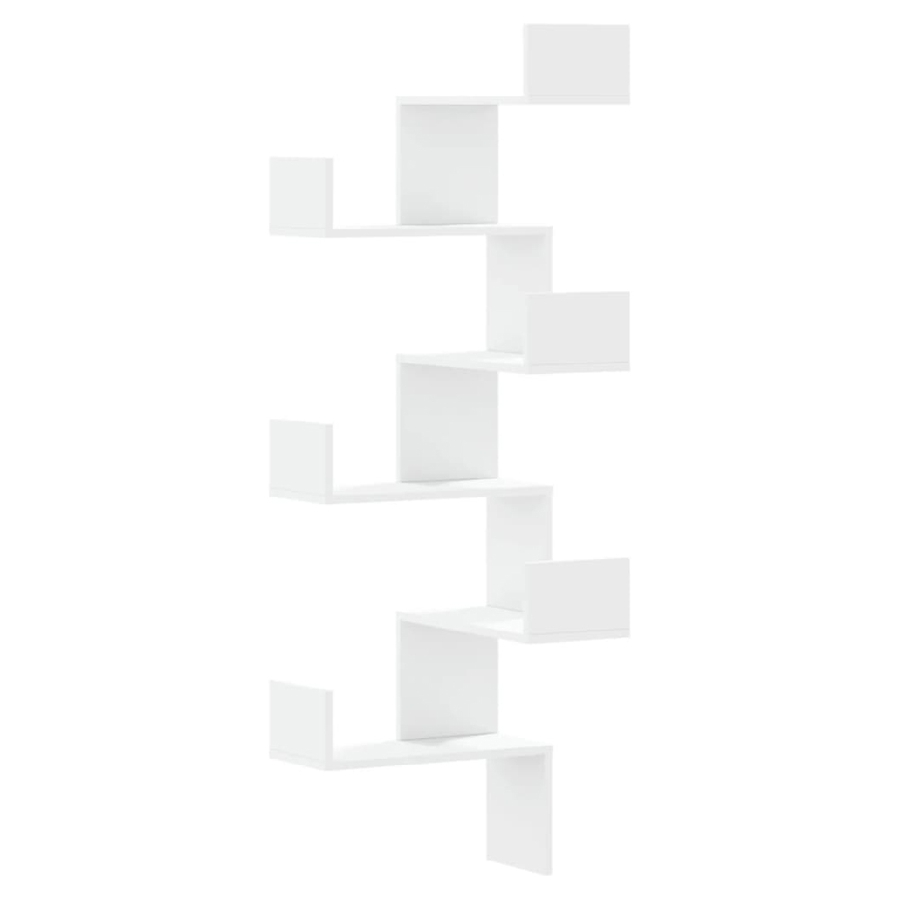 Ruston Wooden Corner Wall Shelf With 6 Shelves In White