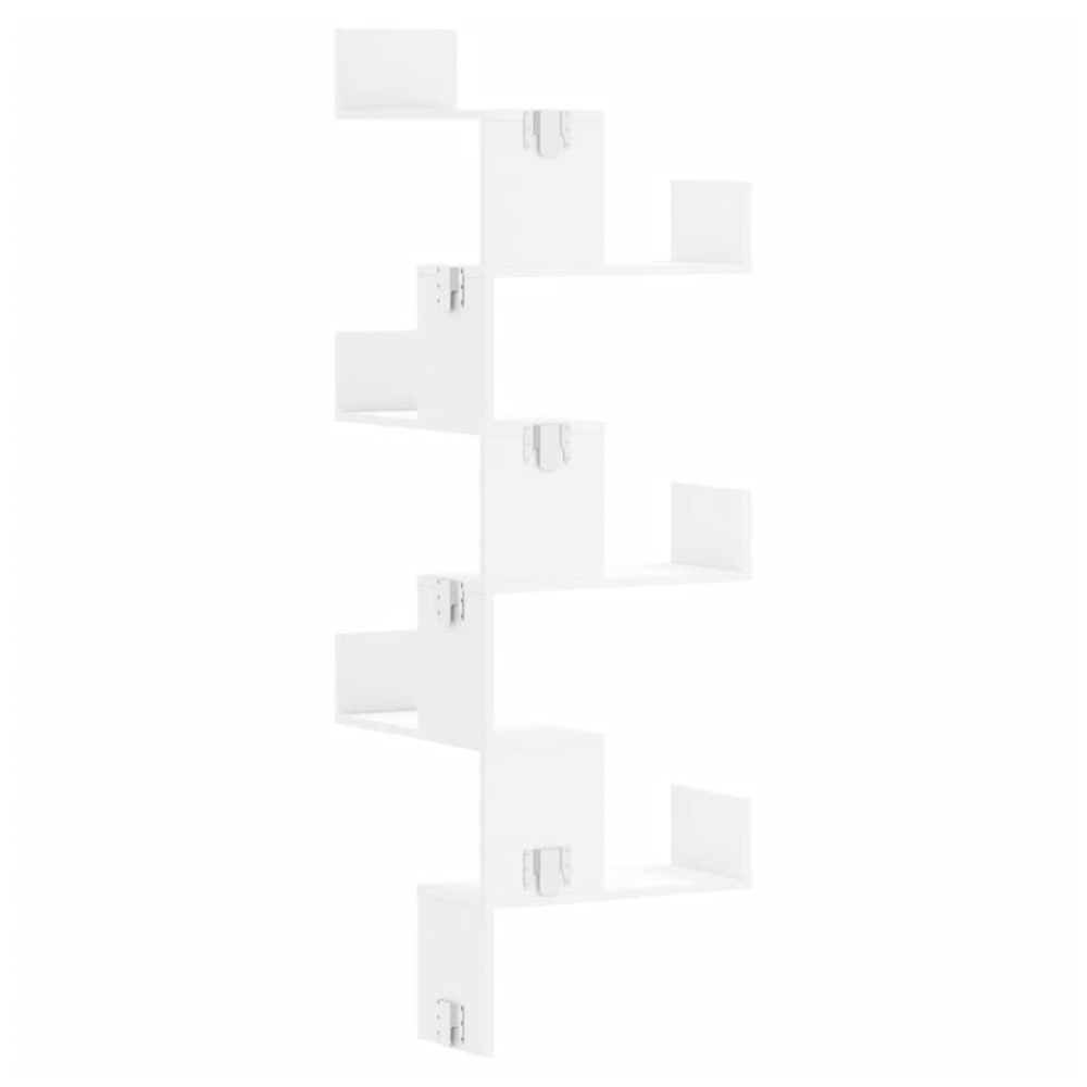 Ruston Wooden Corner Wall Shelf With 6 Shelves In White