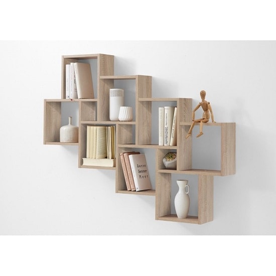 Product photograph of Rutland Wooden Large Wall Mounted Shelving Unit In Oak from Furniture in Fashion