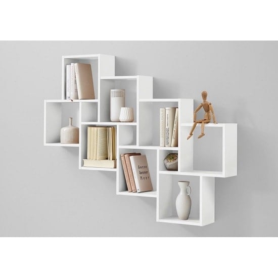 Product photograph of Rutland Wooden Large Wall Mounted Shelving Unit In White from Furniture in Fashion