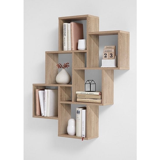 Rutland Wooden Wall Mounted Shelving Unit In Oak