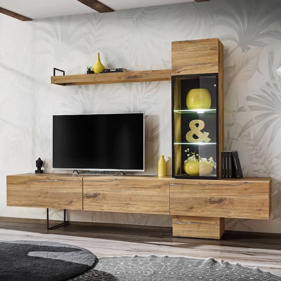 Product photograph of Ryan Entertainment Unit In Flagstaff Oak With Led Lights from Furniture in Fashion