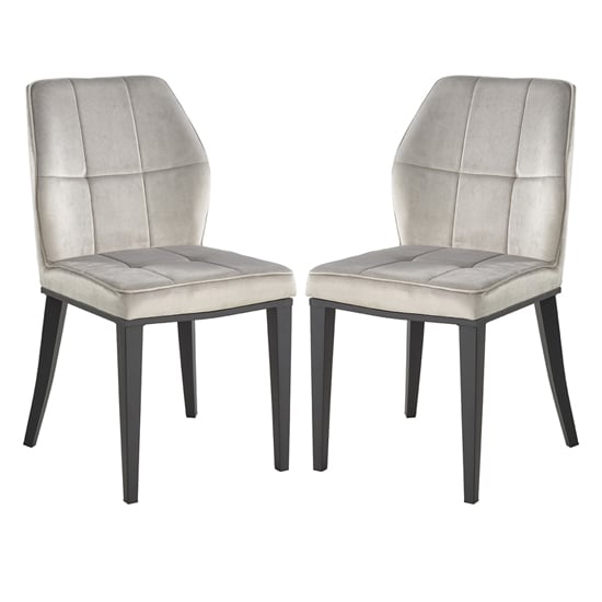 Photo of Romano grey velvet dining chairs with matt black legs in pair