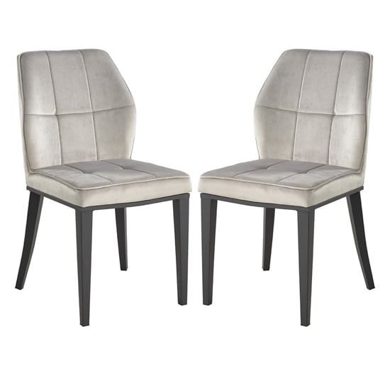 Romano Grey Velvet Dining Chairs With Matt Black Legs In Pair