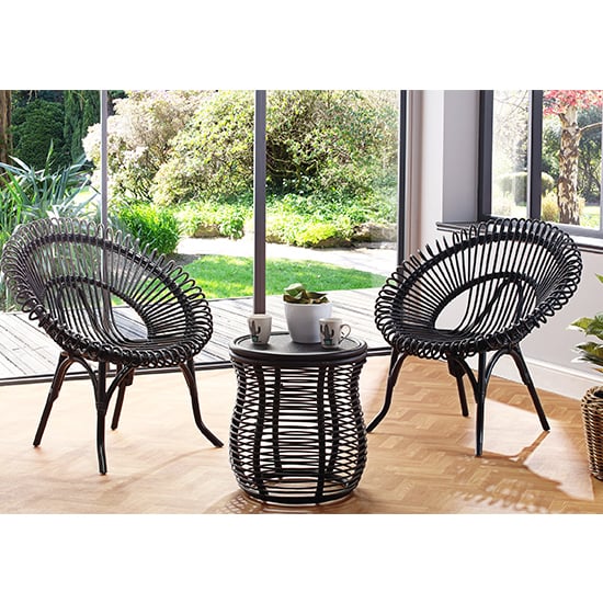 Read more about Rybnik rattan bistro set with 2 suzano black chairs