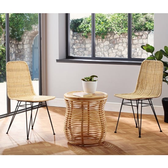 Photo of Rybnik rattan bistro set in natural with 2 puqi natural dining chairs