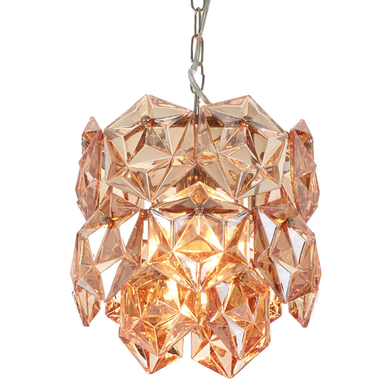 Rydall Small Amber Glass Chandelier Ceiling Light In Nickel