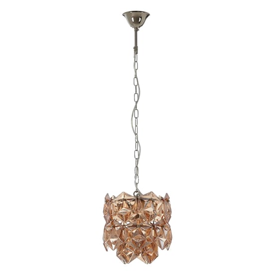 Read more about Rydall small amber glass chandelier ceiling light in nickel