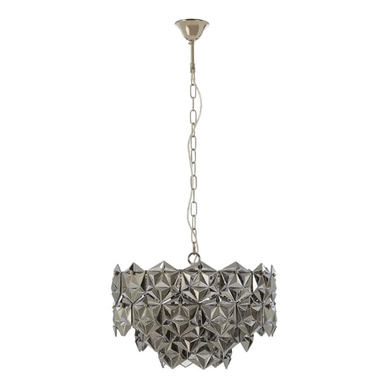 Rydall Smoked Grey Glass Chandelier Ceiling Light In Nickel