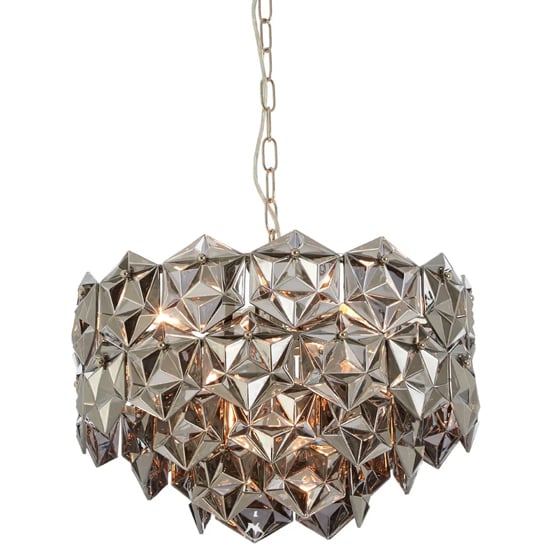 Rydall Smoked Grey Glass Chandelier Ceiling Light In Nickel