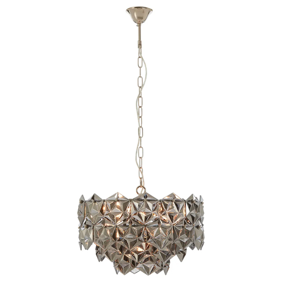 Photo of Rydall smoked grey glass chandelier ceiling light in nickel