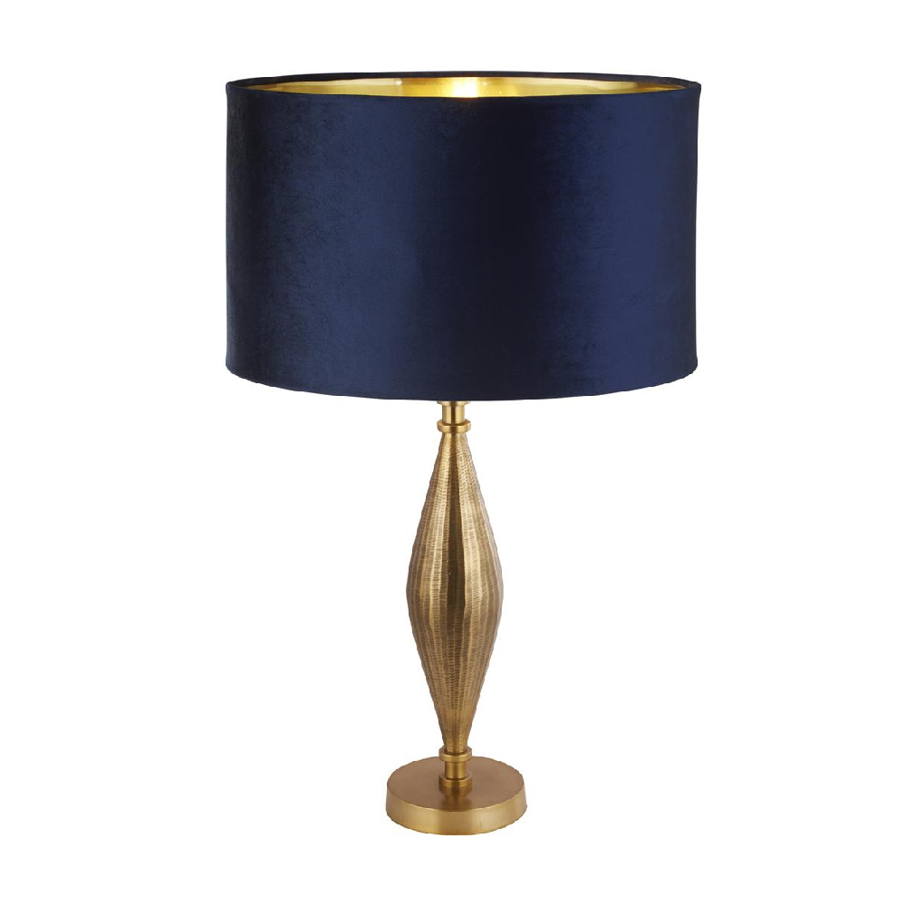 Read more about Rye navy velvet shade table lamp in antique brass