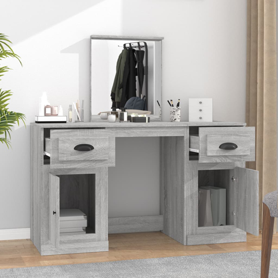 Ryker Wooden Dressing Table With Mirror In Grey Sonoma Oak