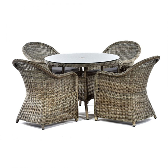 Ryker Outdoor Rattan Dining Table With 4 Armchairs In Brown Grey